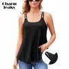 Women's Tank Tops with Built-in Bra Flowy Eyelet Embroidery Camisole Adjustable Spaghetti Strap Camis Shirts S-3XL