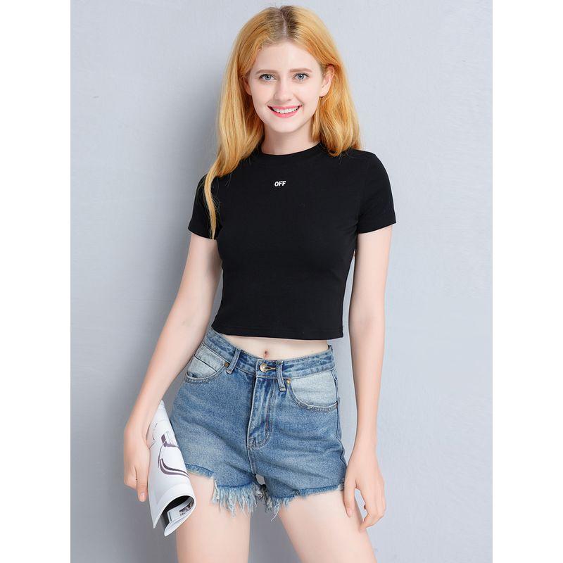 Celebrity Style Ins Crop-Top Short Sleeve T-shirt Women's 2025 Summer New Arrival Short Pure Cotton T-shirt Undershirt Tops Fashion