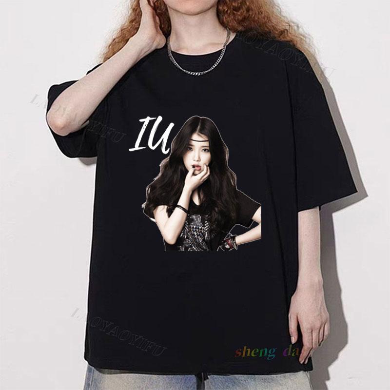 New Style Camisetas Kpop Popular Shirts Lee Ji Eun Retro TShirt IU Uaena Fans Tees Korean Cheap Outfit Short Sleeve Tee Top