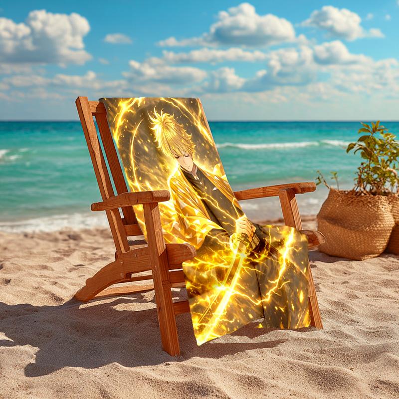1pc Agatsuma Zenitsu Beach Towel, Comfortable and Thick, and Swimming/Bath/Picnic/Camping Towel, Suitable for Seaside Beaches