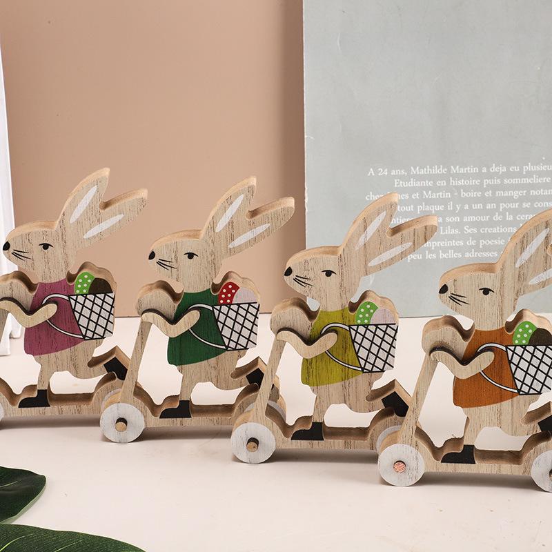 Пасхальный Вечерний Ручной Работы Деревянный Кролик-Украшение с Корзинкой