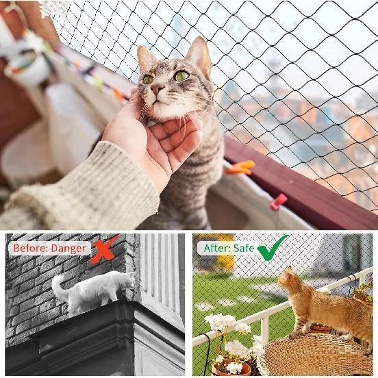 Steel Wire Reinforced Cat Netting for Balcony,Cat Anti-Fall Net,Garden Net Anti Bird Netting with Wire for Windows,Stair Lawn