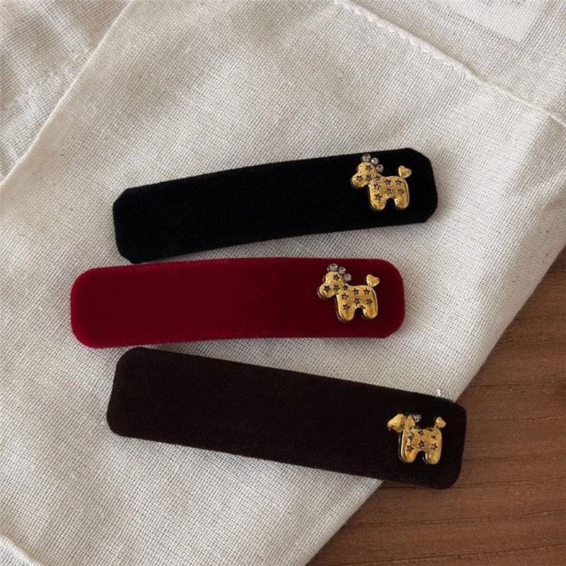 Korean Red Velvet Horse Rhinestone Hair Clip Autumn Winter Sweet Side Bangs Barrettes Fashion Women Hair Accessories