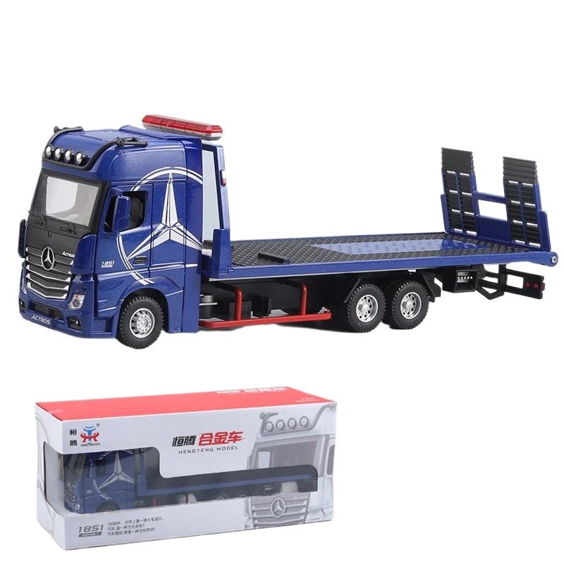 1/24 Scale Large Benz 1851 Flatbed Trailer Alloy Model Car Diecast Vehicle Collection Simulation Sound and Light Toys Gifts For Kids