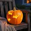 Halloween Pumpkin Decor Resin Figurine, Bat Hollow Out Lantern with Durable Collectibles Warm Light, Spooky Indoor Outdoor Home Table Fireplace Unique