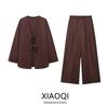 Fashion Style 2024 New Fall Women's Clothing Stylish Commuter's All-Matching Cotton Linen Kimono Jacket High Waist Wide Leg Pants