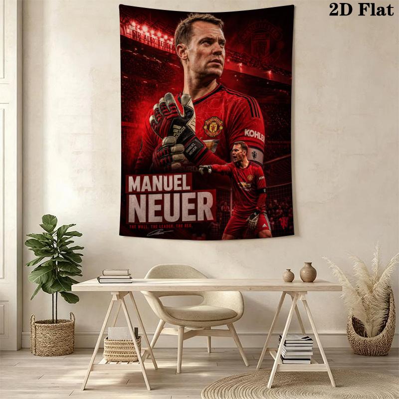 Manuel Neuer Red Jersey Soccer Tapestry, Goalkeeper Football Portrait Wall Hanging, Wall Art Decor for Fan Bedroom