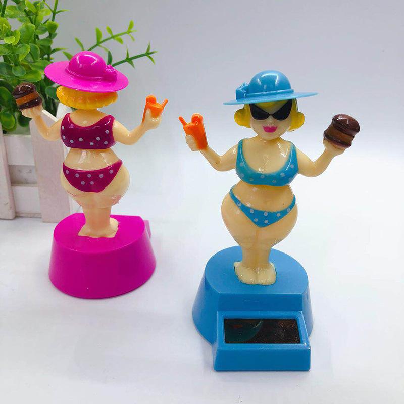 1 Pc Car Decoration Solar Decoration Bobblehead Doll Cartoon RichWoman Modeling Decoration Gift Creative Interior Car Supplies