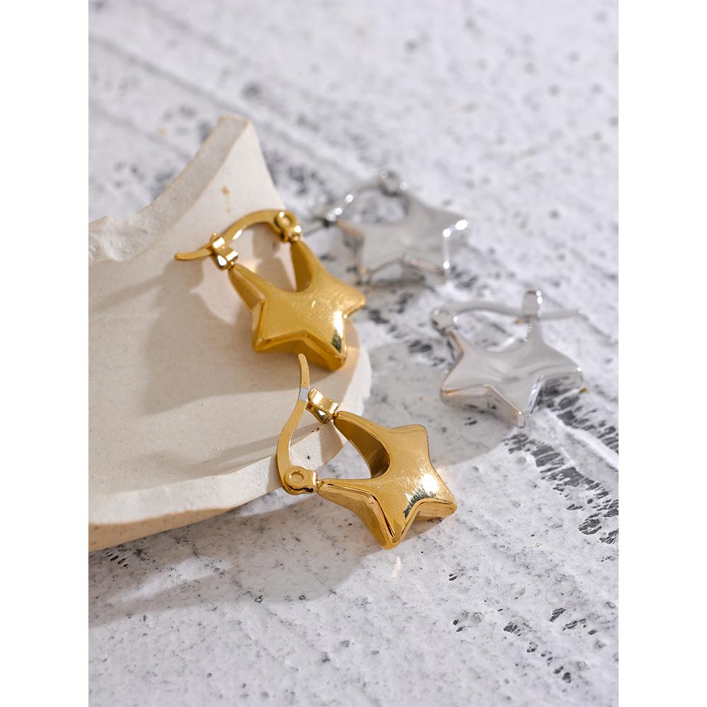 Yhpup High Quality Stylish 316L Stainless Steel Small Star Cute Hollow Hoop Earrings 18K Gold Plated Rust Proof Jewelry Women