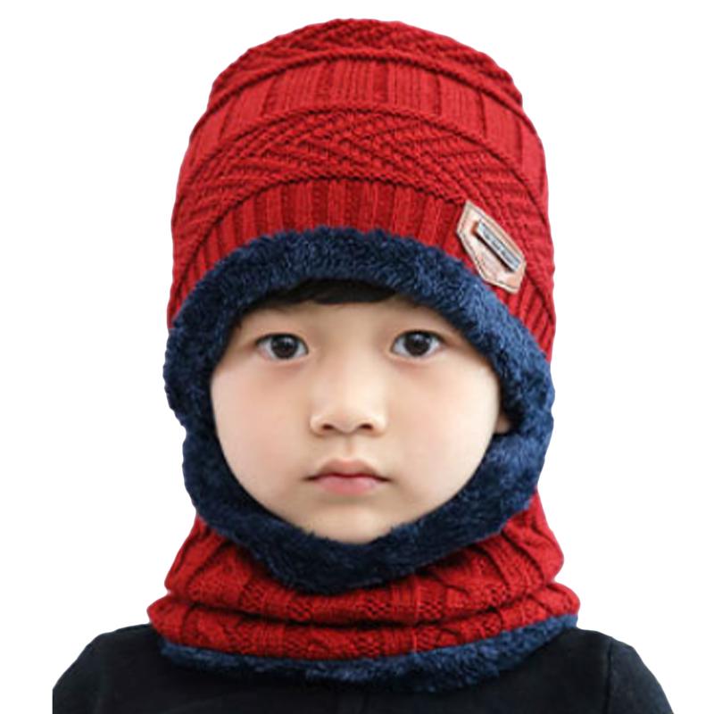 Children's Arrow Cap Winter Warm Boy Girl Knit Hat Scarf Ski Collar Mask Cotton Plus Velvet Beanie