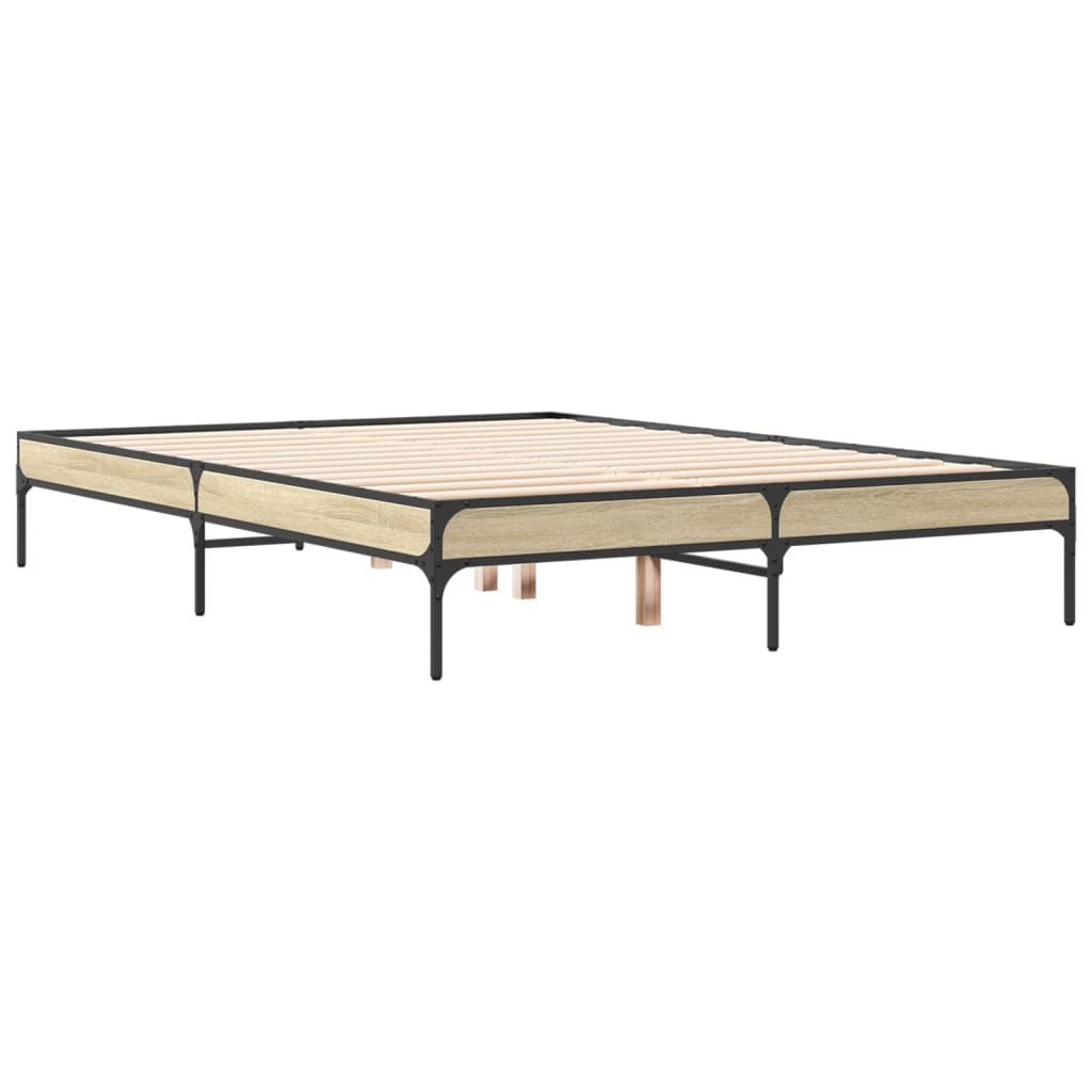 Bed Frame in Sonoma Oak Finish 120 x 200 cm Made of Particleboard and Metal