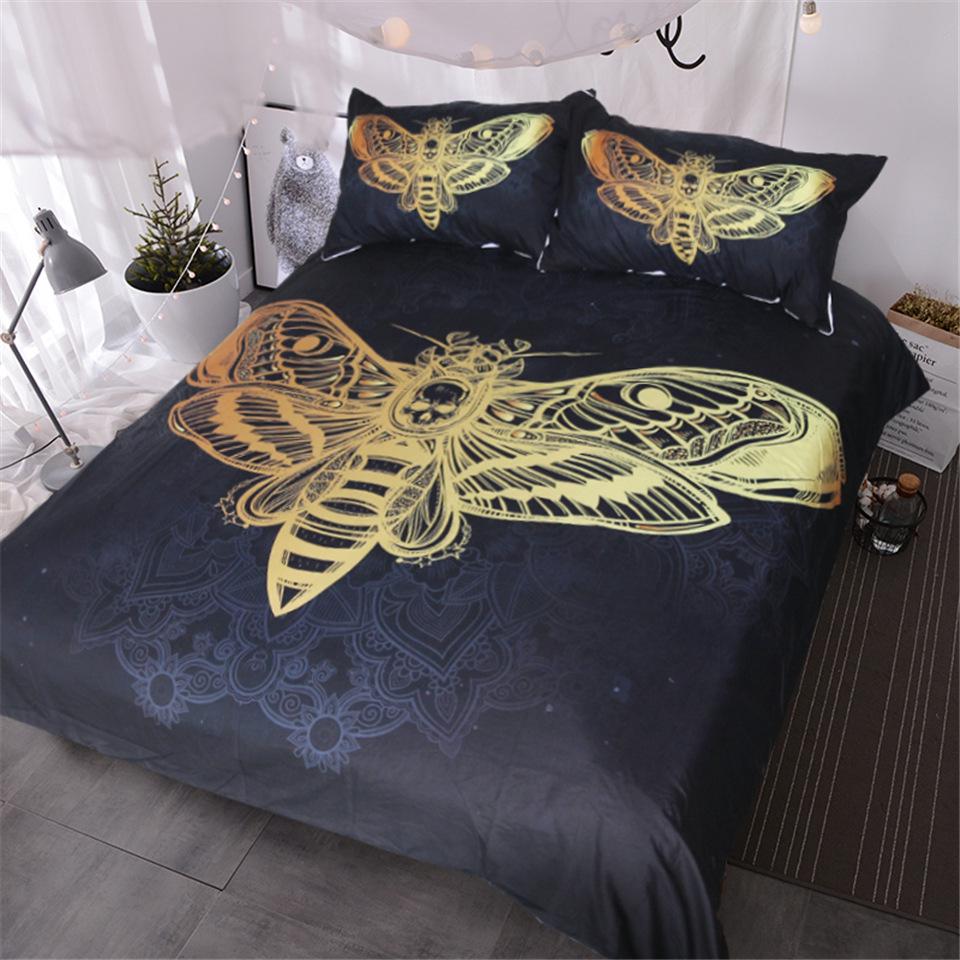 3D Cute Yellow Bee Bedding Set, High-grade,Soft And Comfortable Quilt Cover With PillowCases,Bed Linings,Bumblebee,Black Bed Set