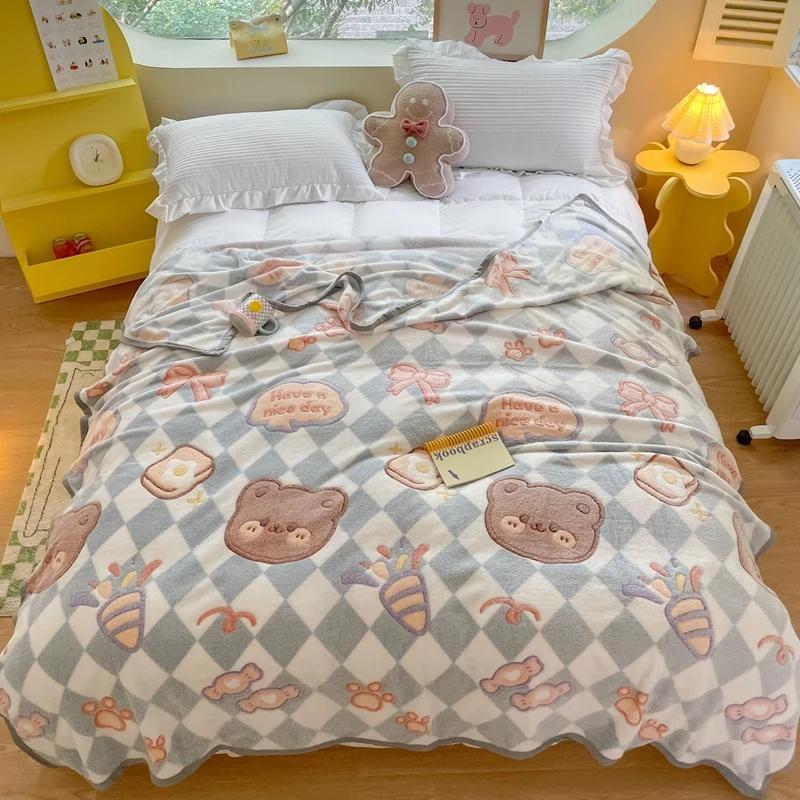 Одеяло с рисунком милого медведя из мультфильма, супер мягкое, уютное, легкое, теплое, флисовое одеяло для путешествий, домашнего дивана, кровати