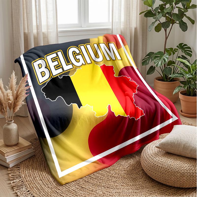 Belgium Football Printed Flannel Blanket Skin Friendly Warm Decorative Throw for Indoor Couch Bed Daily Use