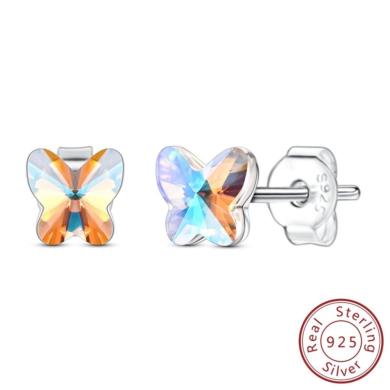 Earrings 925 Silver Shining Snowflake Mini Butterfly Ear Studs For Women Fine Birthday Party Jewelry Gifts