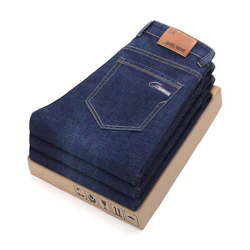 Осень и зима флис утолщенные джинсы свободные прямые брюки универсальные деловые эластичные термобрюки