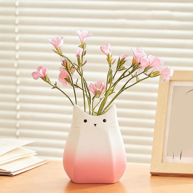 Cats Shape Ceramic Vases For Flowers Arrangement Container Aesthetic Small Planter Pot Home Office Desktop Shelf Decors