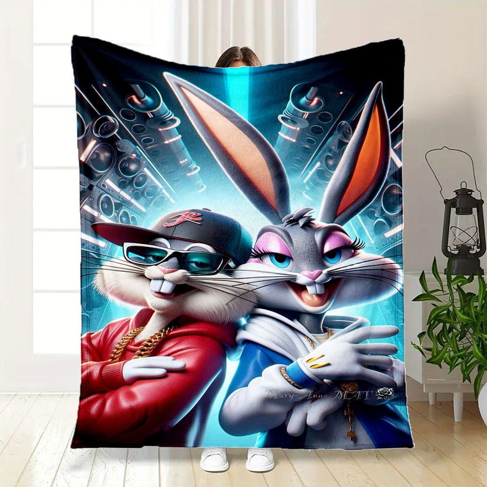 "Looney Tunes: Bugs Bunny & Lola Bunny Streetwear Art Print"Blanket Flannel Throw Blanket for Sofa, Bed, Travel, Camping, Office