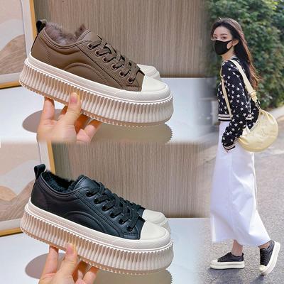 Маленькие белые туфли из натурального меха кролика, женские, осень-зима 2025 года, новые бархатные бисквитные туфли, универсальные повседневные туфли, женские туфли на платформе из кожи