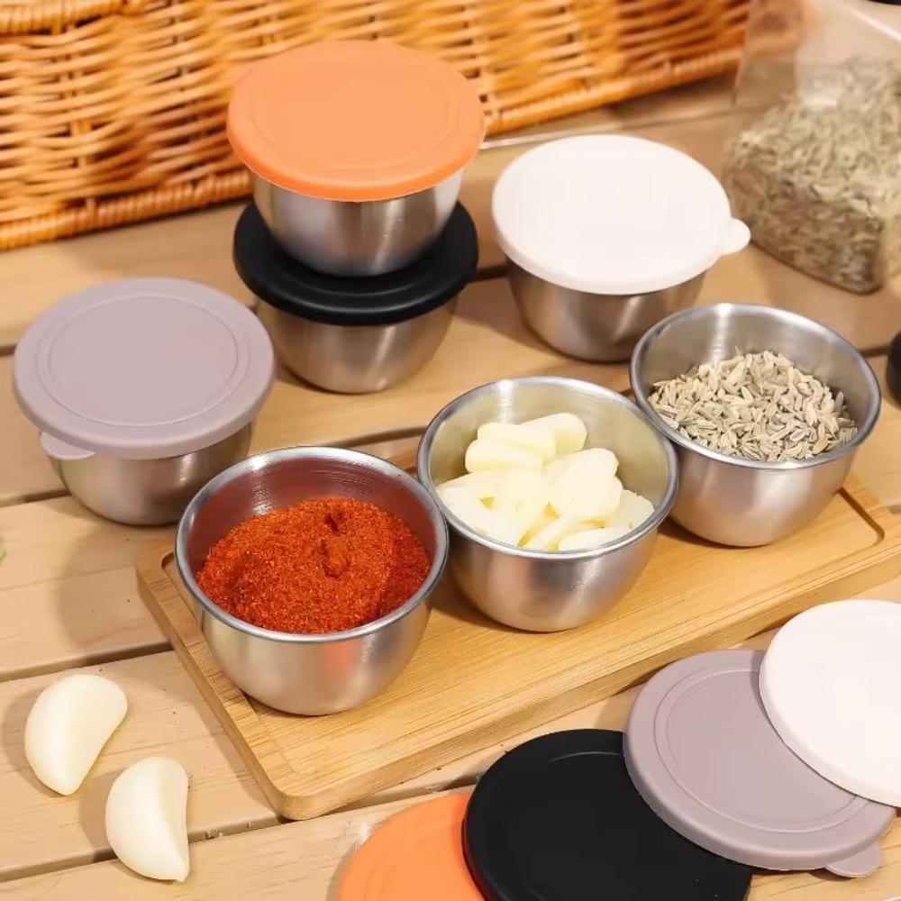 Salad Dressing Container Stainless Steel Sauce Cup with Lid Reusable Salad Dipping Dish Portable Barbecue Spice Jar Kitchen Tool