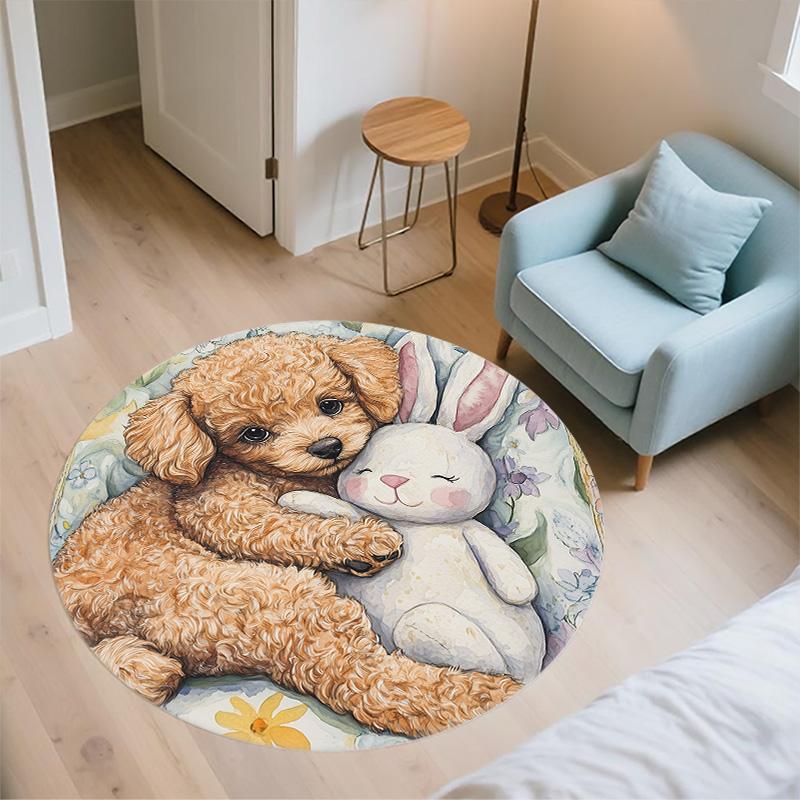 Plush Puppy,Round Area Rug,Carpet Rug for Living Room Bedroom Sofa Playroom Decor,Non-slip Floor Mat