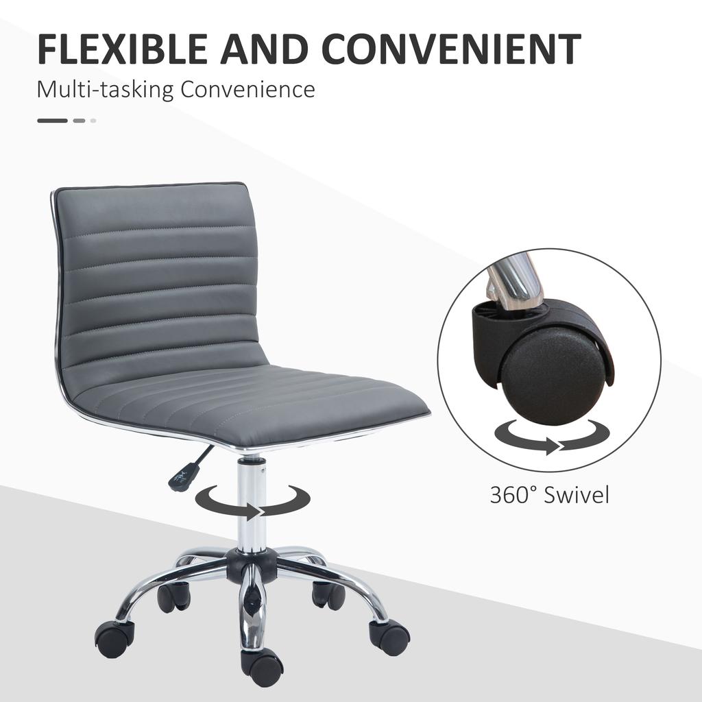 Armless Desk Task Chair Faux Leather Mid-back Computer Office Chair with Adjustable Seat Height