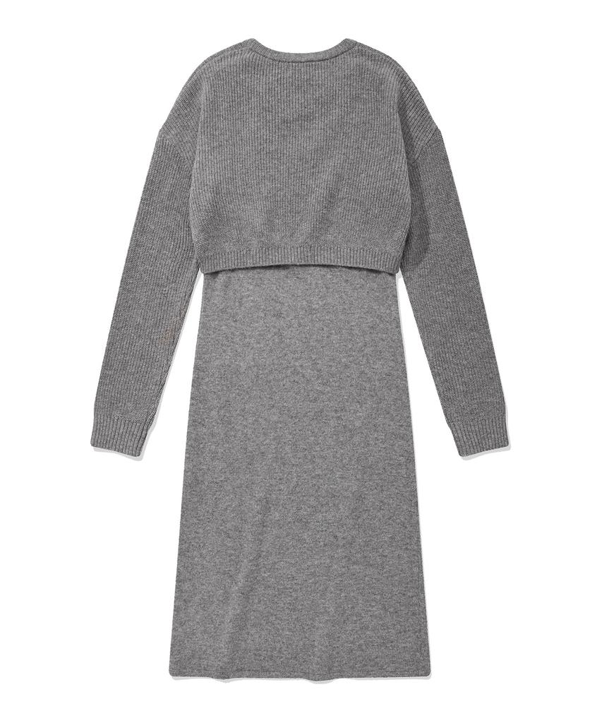 Covernat Woman Layered Long Knit Dress Melange Gray