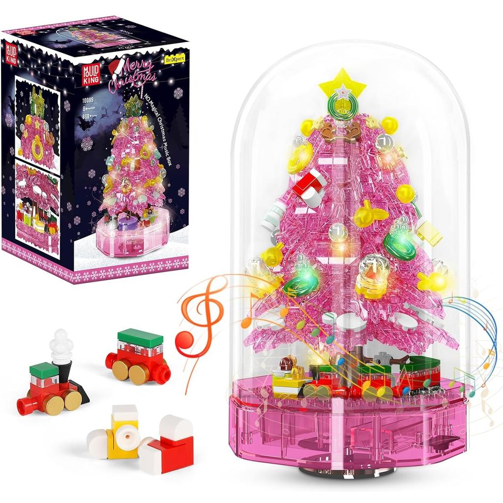 MOULD KING 10089 10090 Рождественский строительный блок Волшебная рождественская музыкальная шкатулка со светодиодными деталями Модель Рождественское украшение в подарок