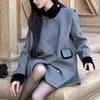 French Retro Loose Stand Collar Jacket Women Elegant Double Breasted Chic Party Coat Korean Fashion Designer Grey Blends Winter