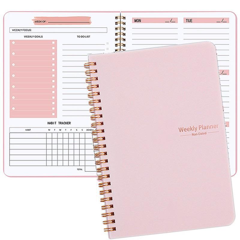 Hot Sale A5 Weekly Monthly Spiral Organizer Agenda Planner Notebook 52 Weeks Schedule with Transparent PP Leather Cover Material