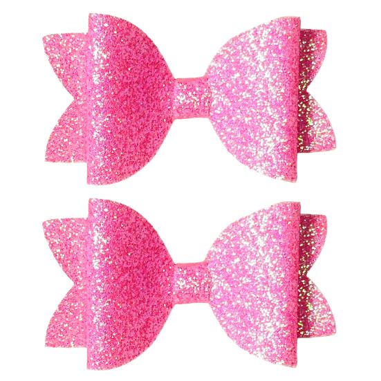 Colorful Hair Accessories for Photoshoots 2Pcs Solid Color Glitter Bow Clip Girls, Double Layer Sparkling Non Slip Clips Children Hairpin, Decorative