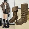 Сапоги до колена женские модные женские сапоги на пуговицах с низким каблуком рыцарские сапоги новые осенне-зимние женские длинные сапоги Zapatos De Mujer