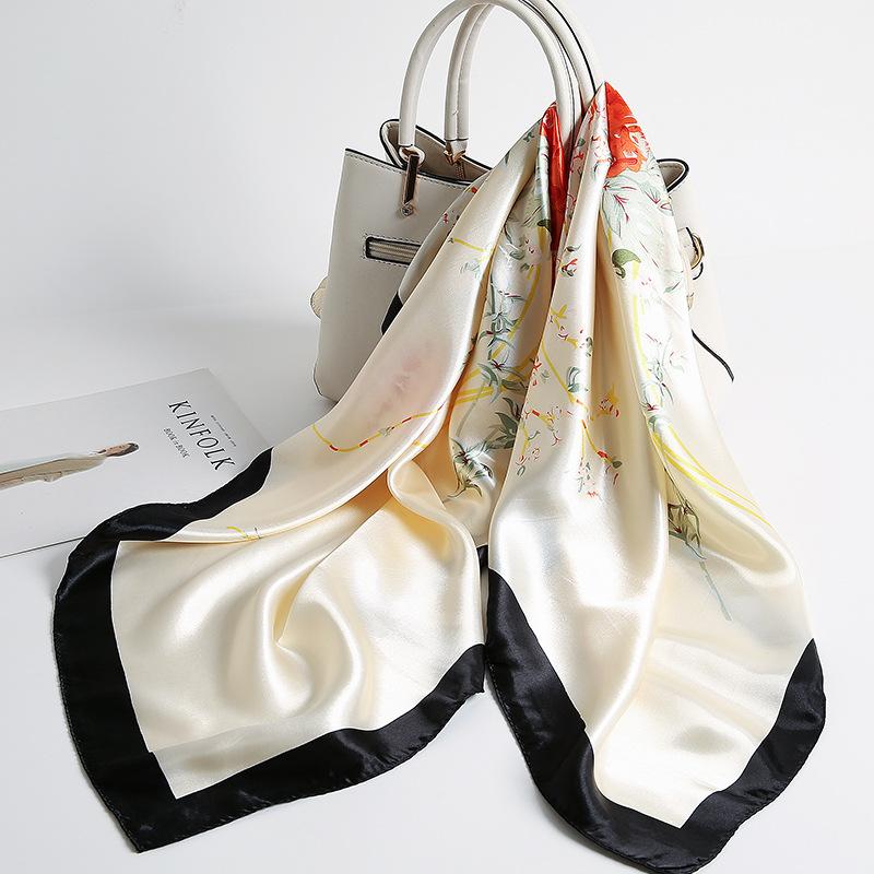 Весна/лето Новый женский шелковый шарф 90 * 90 см Имитация шелкового твила квадратный шарф Модный принт большой квадратный шарф профессиональный шарф