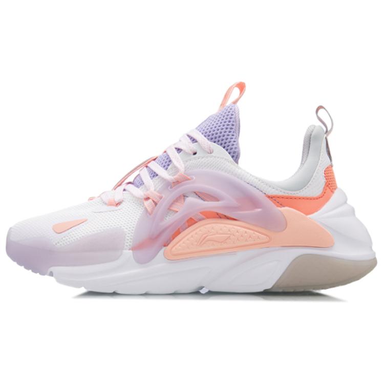 Li Ning Spark Ткань Модные Нескользящие Износостойкие Низкие Спортивные Повседневные Кроссовки Женские Персиковый Розовый Оранжевый AGLQ066-4