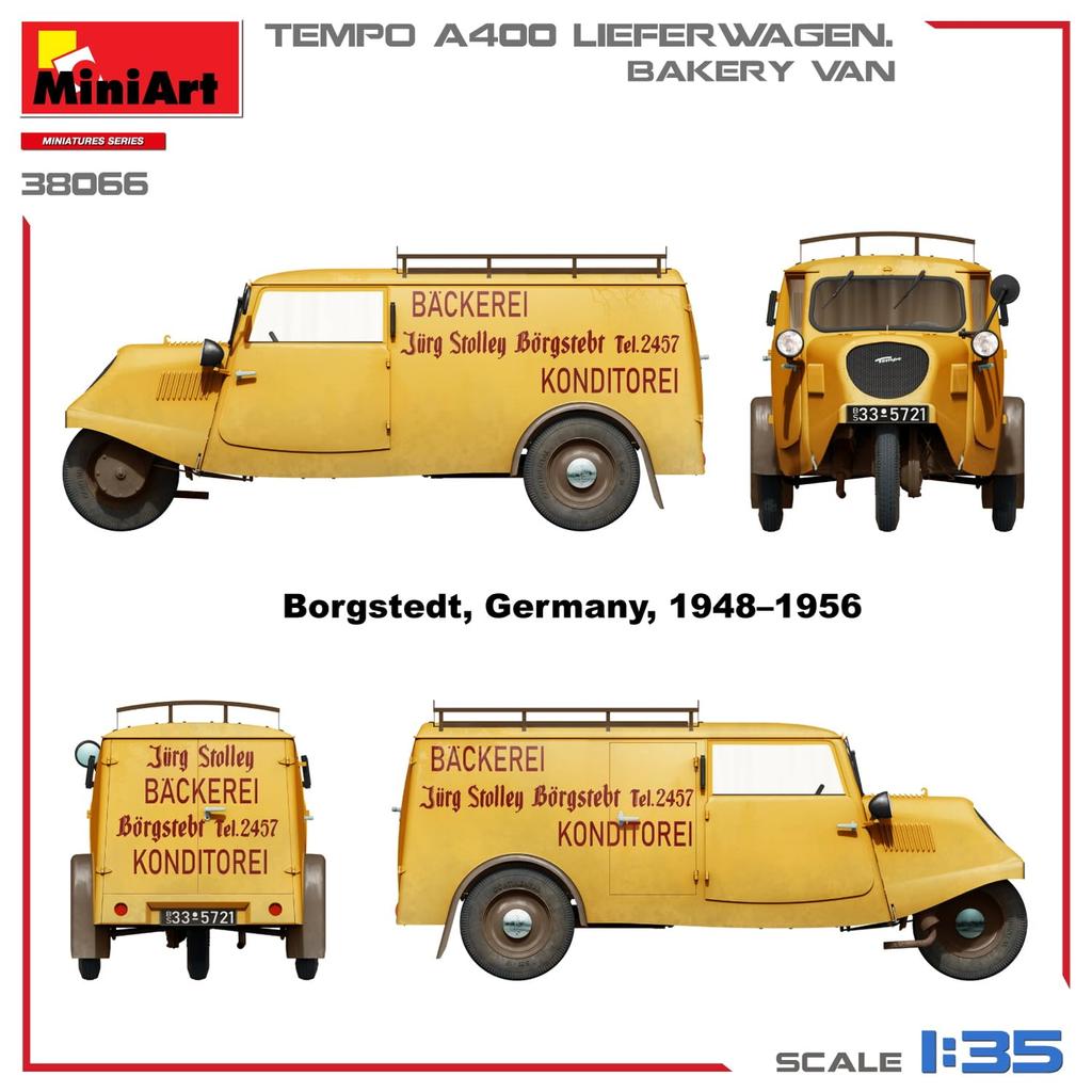 Пластиковый фургон для пекарни Miniart Tempo A400 Liefer Wagen, пластиковая модель MA38066, 1/35