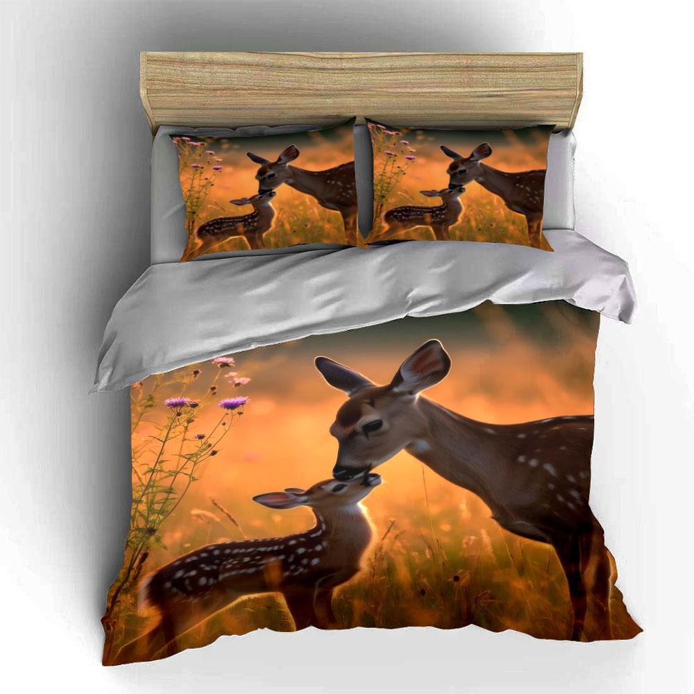Deer Themed Decor Set Soft Skin-Friendly Bedding Set Includes 1 Duvet Cover And 2 Pillowcase Gift