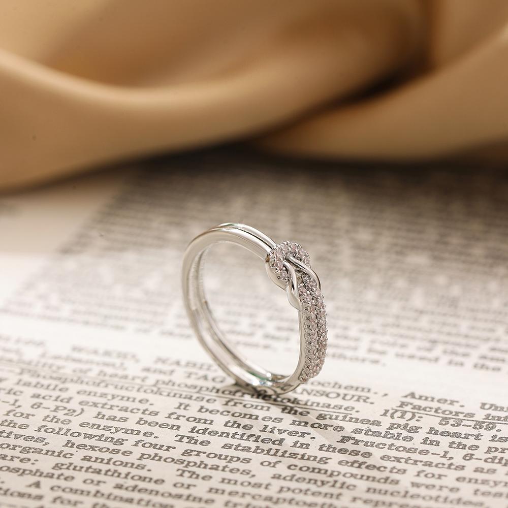 Простые двухслойные геометрические кольца для пары в виде узла, роскошные блестящие цирконы, свадебные аксессуары для невесты и помолвки