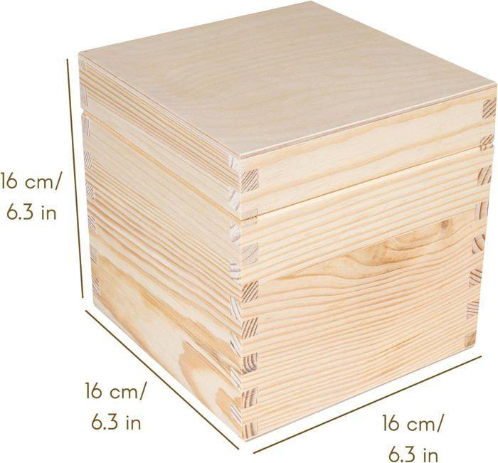 Boîte de rangement - Creative Deco - Non Peinte - Bois massif - 16 x 16 x 16 cm - Mixte