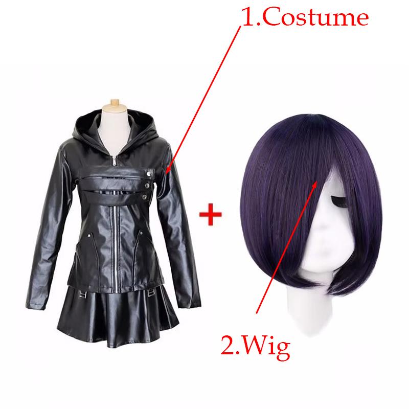 Аниме Tokyo Ghoul Touka Kirishima Косплей Костюм Полный Комплект Униформа PU Кожа Черное Платье Толстовка Женщин Хэллоуин Боевое Платье