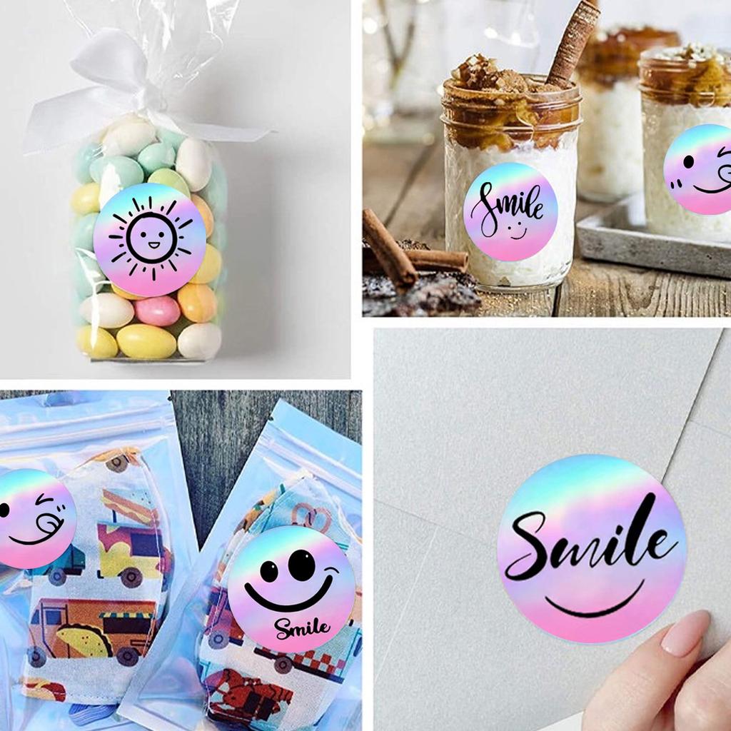 100-500pcs 1inch Cute Smile Face Rolled Stickers for Envelope Decorative Sealing Waterproof Round Graffiti Wrapping Labels