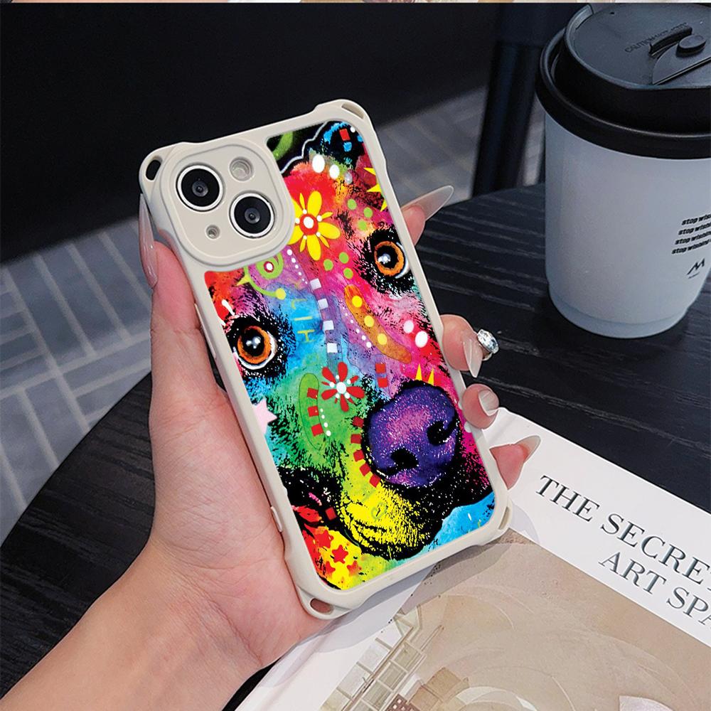 Чехлы для телефонов Ae76 Dog Color Doodle Design Soft для iPhone 16 15 14 13 12 11 Pro Max 8 Plus XR с ремешком на запястье, защитным шнурком для углов, задняя крышка
