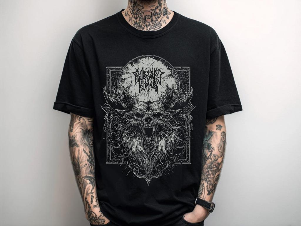 Unisex Occult Wolf Gothic T-Shirt, Punk Grunge Graphic Tee, Alternative Streetwear Clothing, Emo Goth Death Metal Shirt, Goth Gift For Him