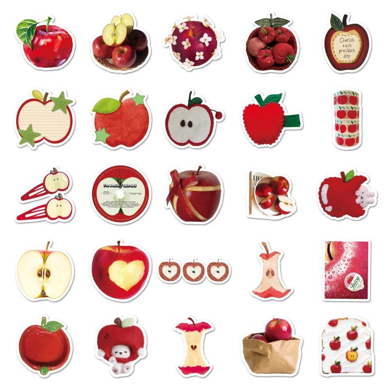 50 Sheets Apple Theme Stickers Kawaii Fruit Waterproof Decals for Journaling Cute Pastel Phone Case DIY Ins Scrapbook Supplies