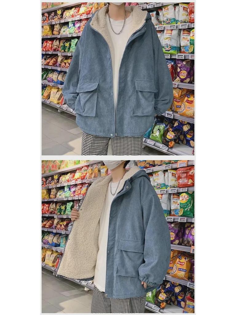 Men's Loose Plush Corduroy Jacket - Thick Lambswool Winter Coat, Korean Style Youth Trend