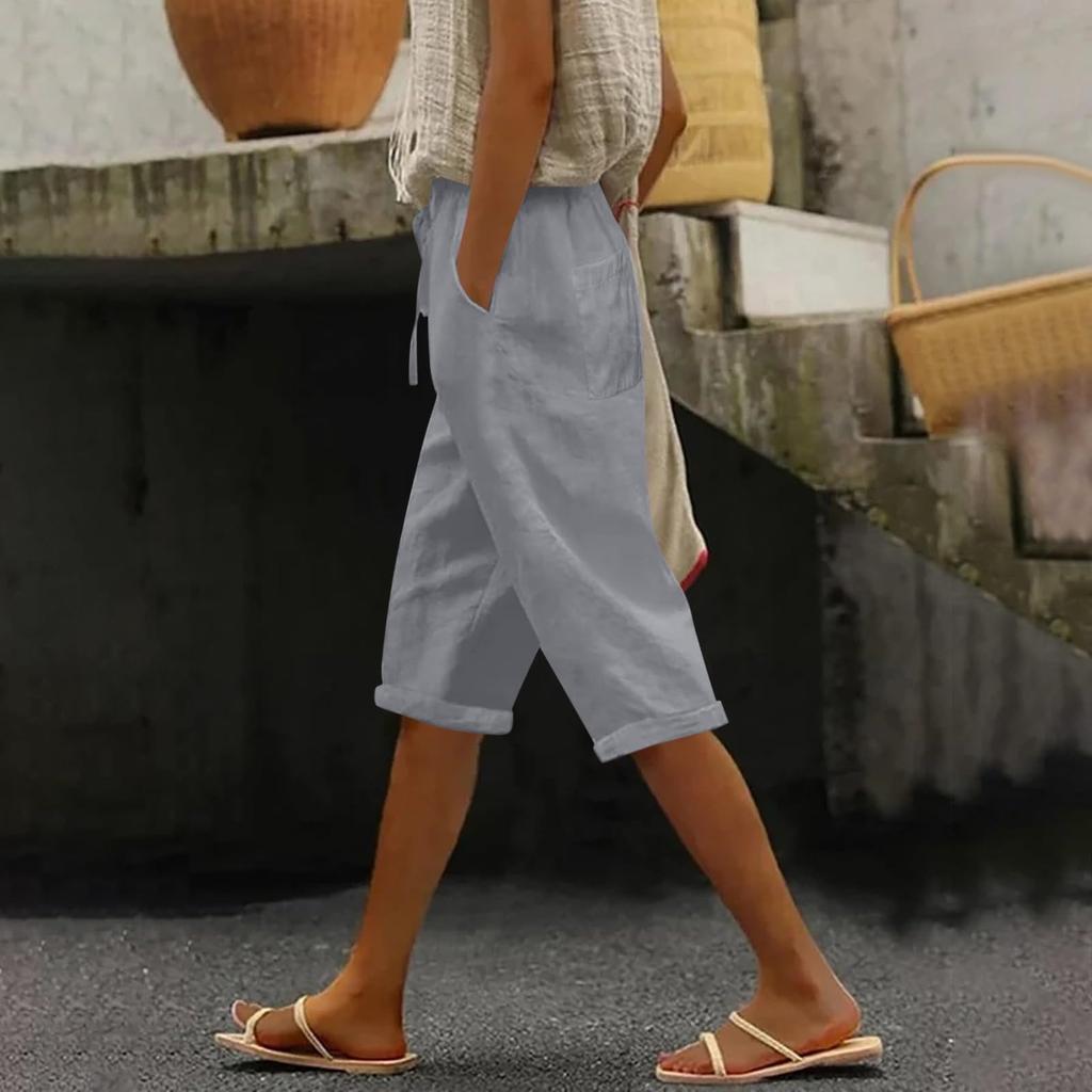 Женские модные повседневные свободные однотонные брюки спереди и сзади с карманами 7/10 Брюки