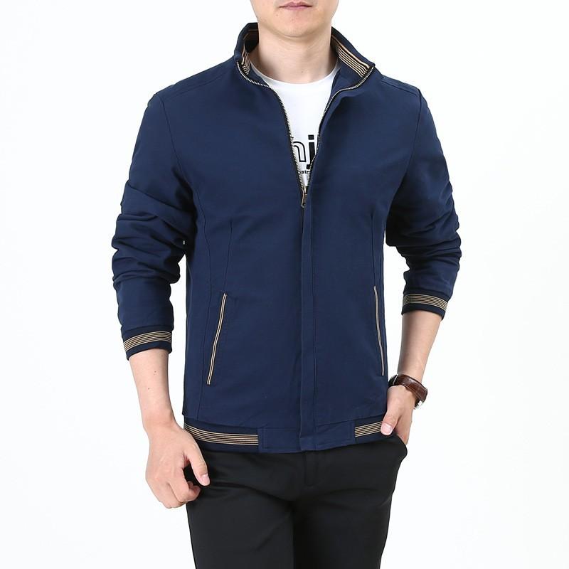 Cotton Stand-up Collar Men's Jacket Spring and Autumn Top Loose Large Size Jacket Versatile Middle-aged Business Casual Jacket
