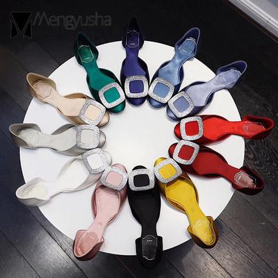 Мода 12 цветов Женские роскошные туфли-балетки со стразами Брендовые туфли с пряжкой Женские лоферы из натурального шелка Свадебные туфли Мэри Джинс Кристальные балетки Большой размер 41