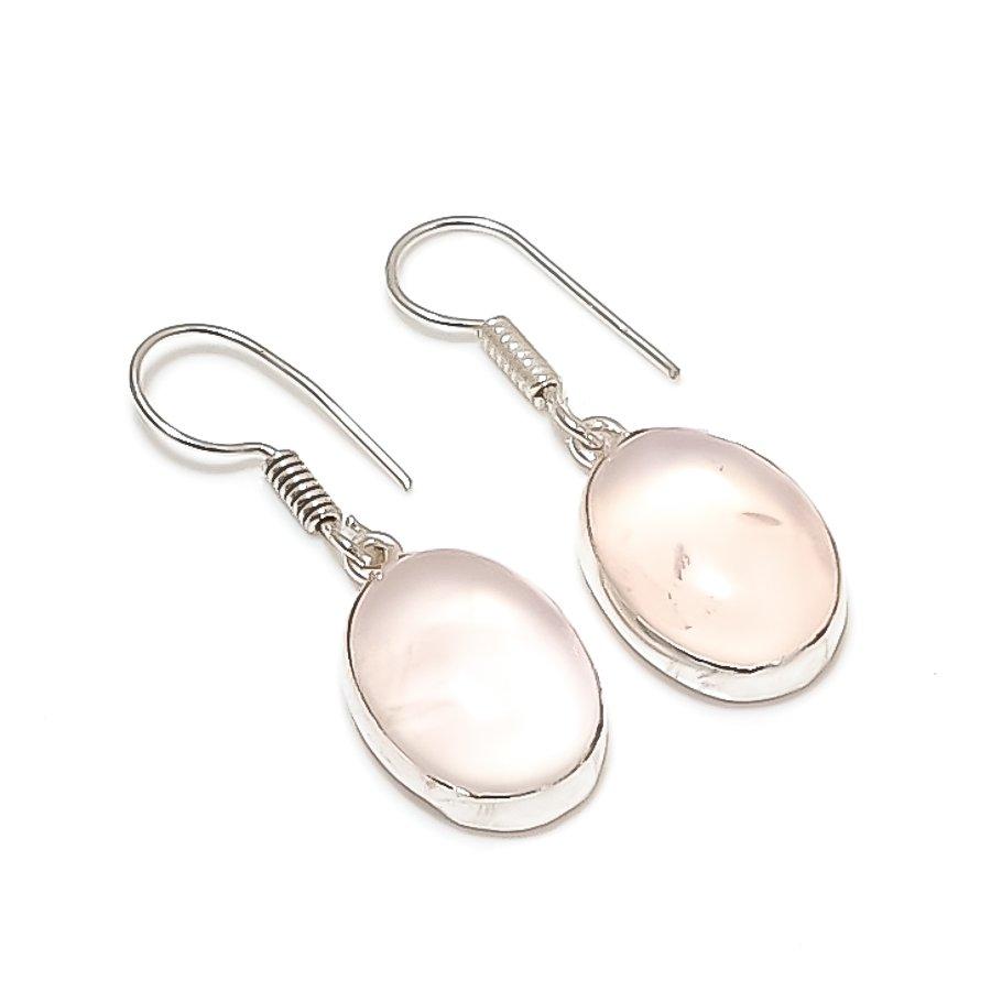 Серьги из стерлингового серебра 925 пробы с натуральным розовым кварцем 1,42 дюйма g1I26