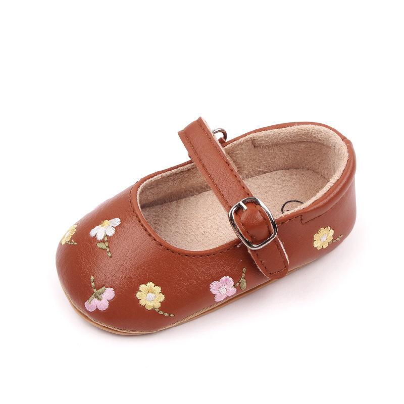 Baby Girl Princess Shoes High Quality Soft PU Embroidery Flower TPR Sole Anti-slip for Toddler Girl 0-12 Months 2023 New Fashion