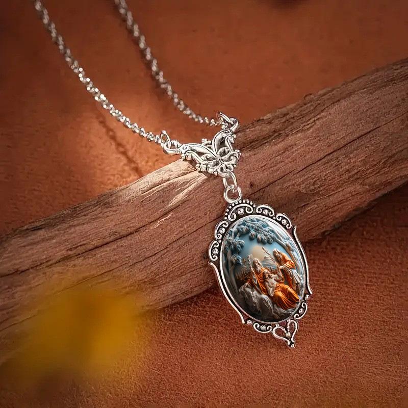 Silver Butterfly Accessories and Graphic Oval Pendant Necklace Jewelry